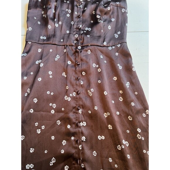 ABERCROMBIE & FITCH Medium Brown‎ Floral Sleeveless SATIN SLIP MIDI DRESS - Picture 4 of 4